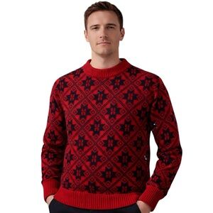 Vtg‎ GAP Sweater Mens Small Red Black Wool Geometric Fair Isle Crewneck 90s Ski